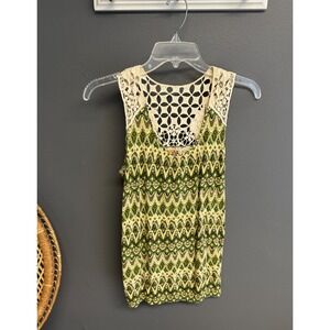 Mudd Tank Top Womens S Green Boho Y2K  Vintage Crochet Lace Coquette Morroccan
